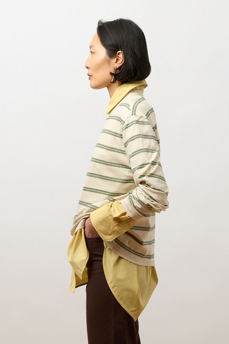 Japanese Striped Jersey Long-sleeved T-shirt - Ecru/green/blue stripe