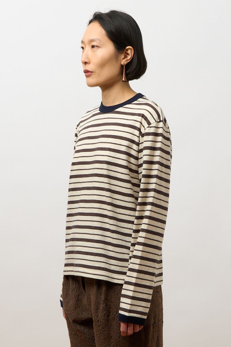 Japanese Striped Jersey Long-Sleeved T-Shirt - Ecru/Navy/Ochre Stripe