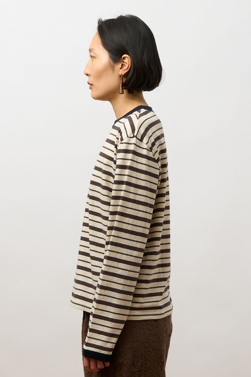Japanese Striped Jersey Long-Sleeved T-Shirt - Ecru/Navy/Ochre Stripe