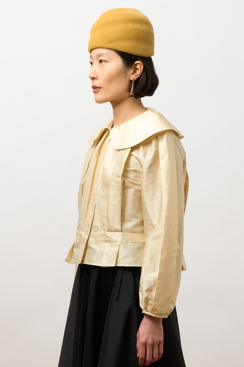 Silk Dupion Box Pleat Blouse - Ivory
