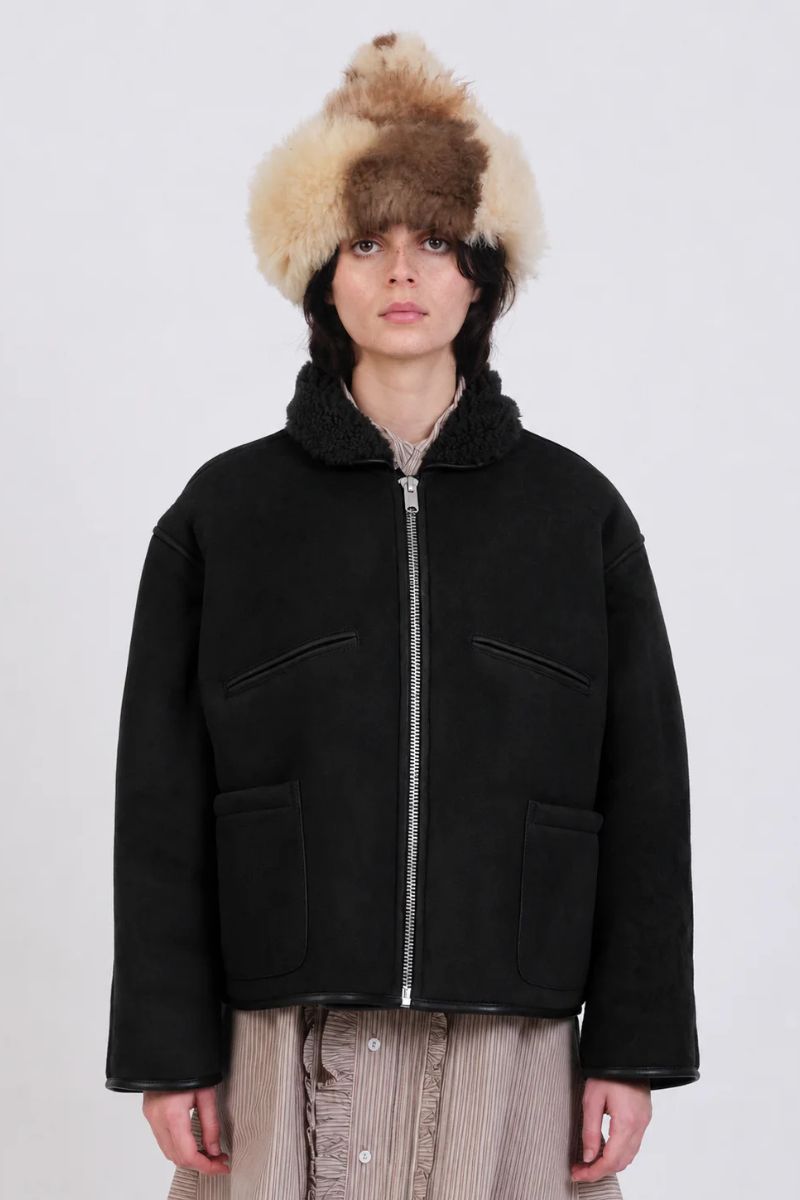 Suede Back Curly Flying Jacket - Black