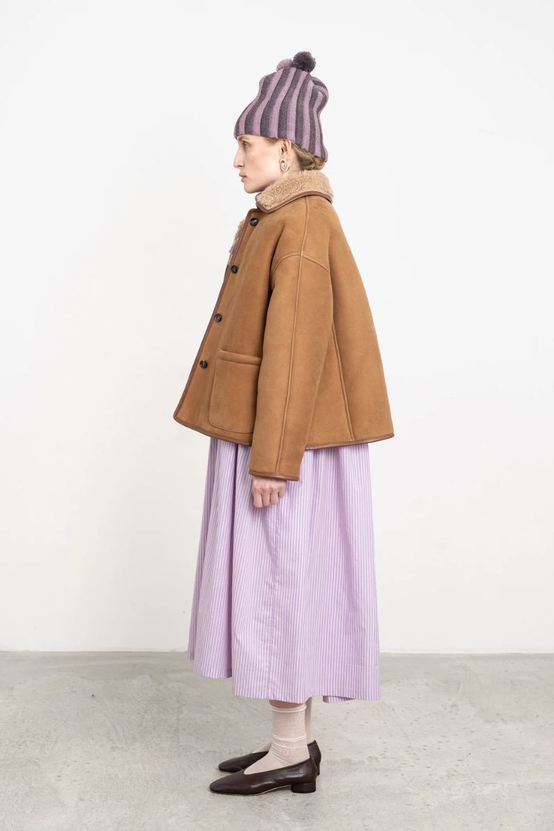 Suede Back Curly Hair Avis Jacket - Tan