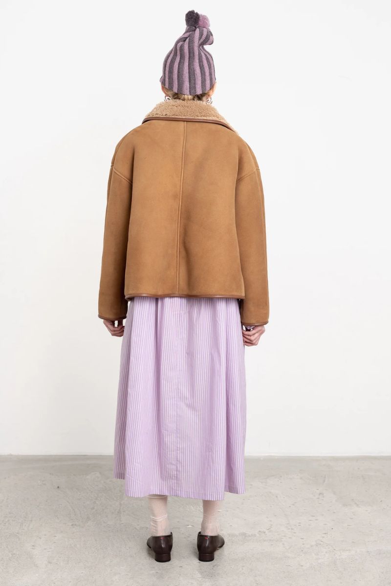 Suede Back Curly Hair Avis Jacket - Tan