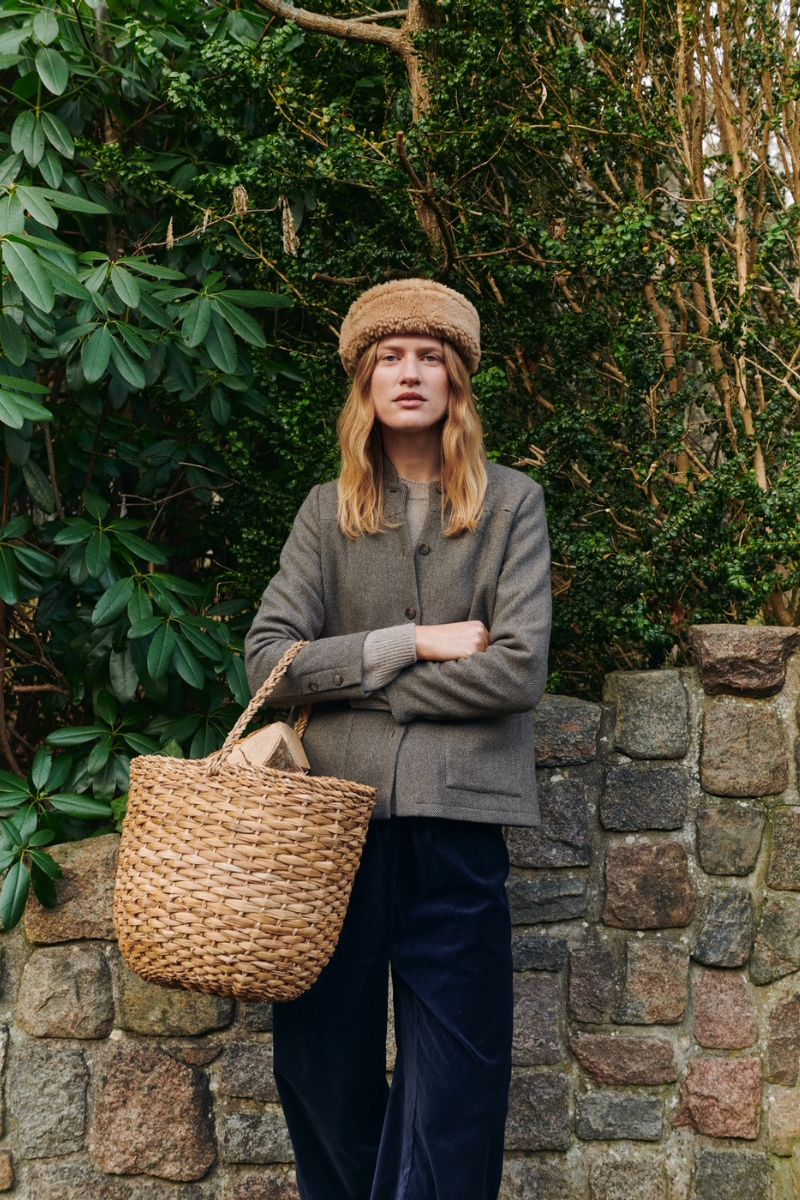 Margaret Jacket - Olive pin stripe heavy wool