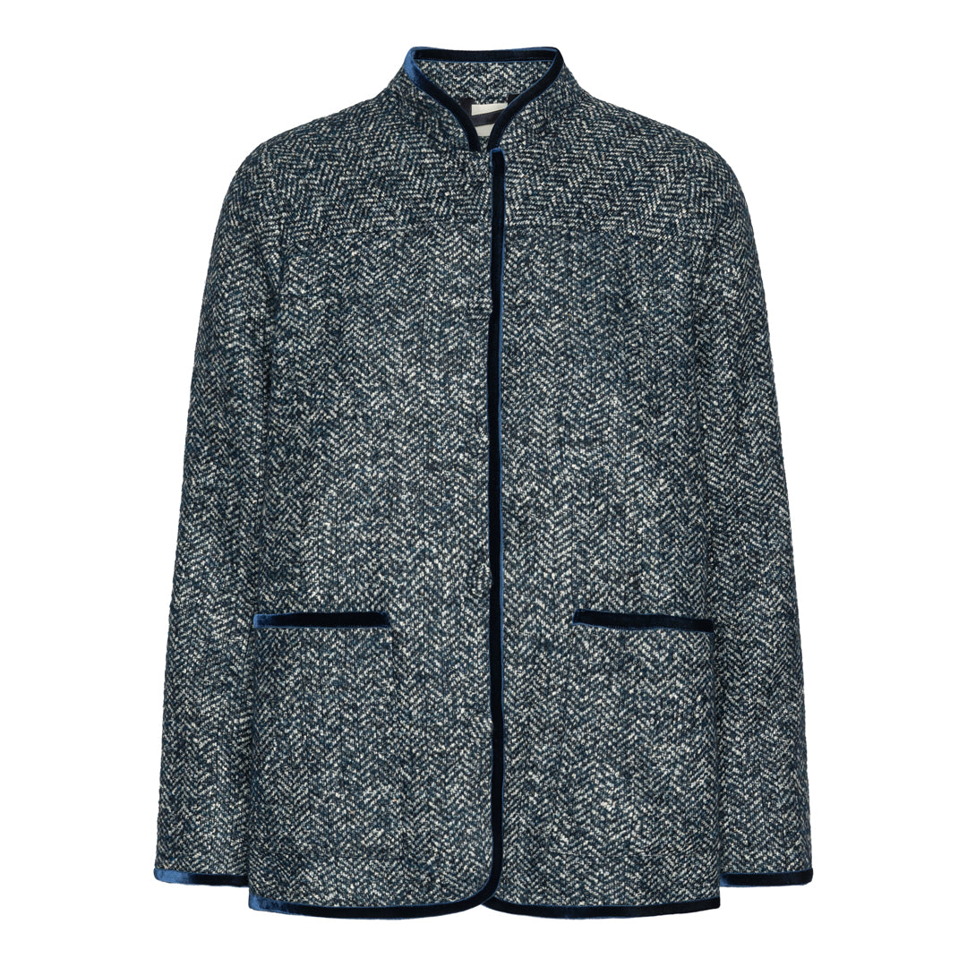 Maude Jacket - Blue/Grey Herringbone bouclé