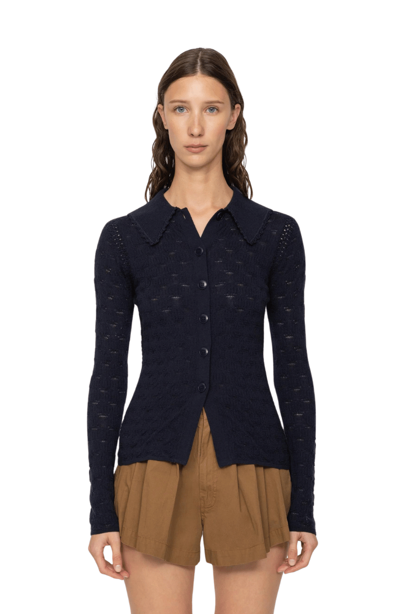 Milla Pointelle Longsleeve Cardigan - Navy