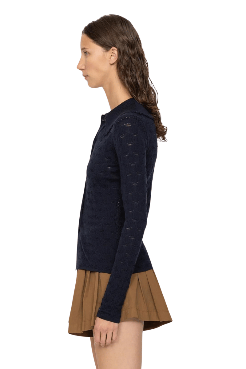 Milla Pointelle Longsleeve Cardigan - Navy