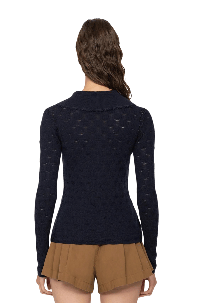 Milla Pointelle Longsleeve Cardigan - Navy