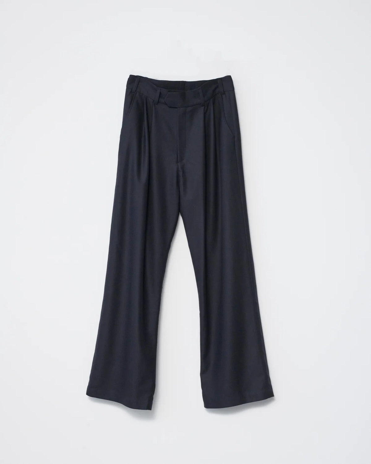 Fine Wool Wide Box Trousers - Navy