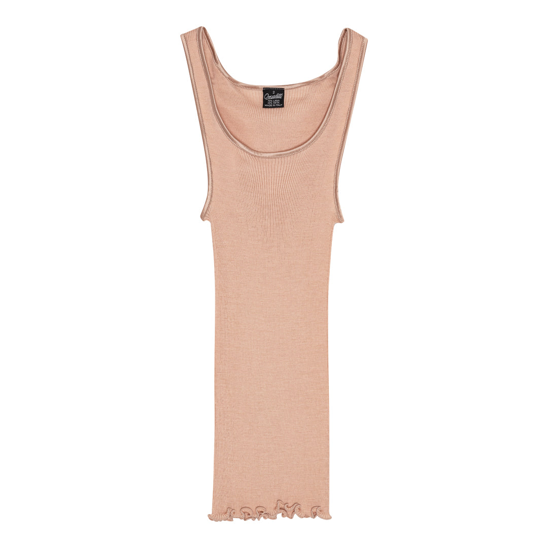 Cami Wool Silk Rib Satin Trim 3422 - Tank Top - Powder Beige
