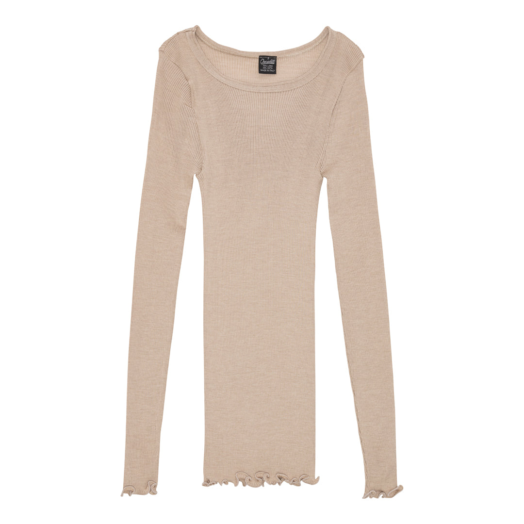 LS Wool Silk Rib Bluse 3446R - Beige