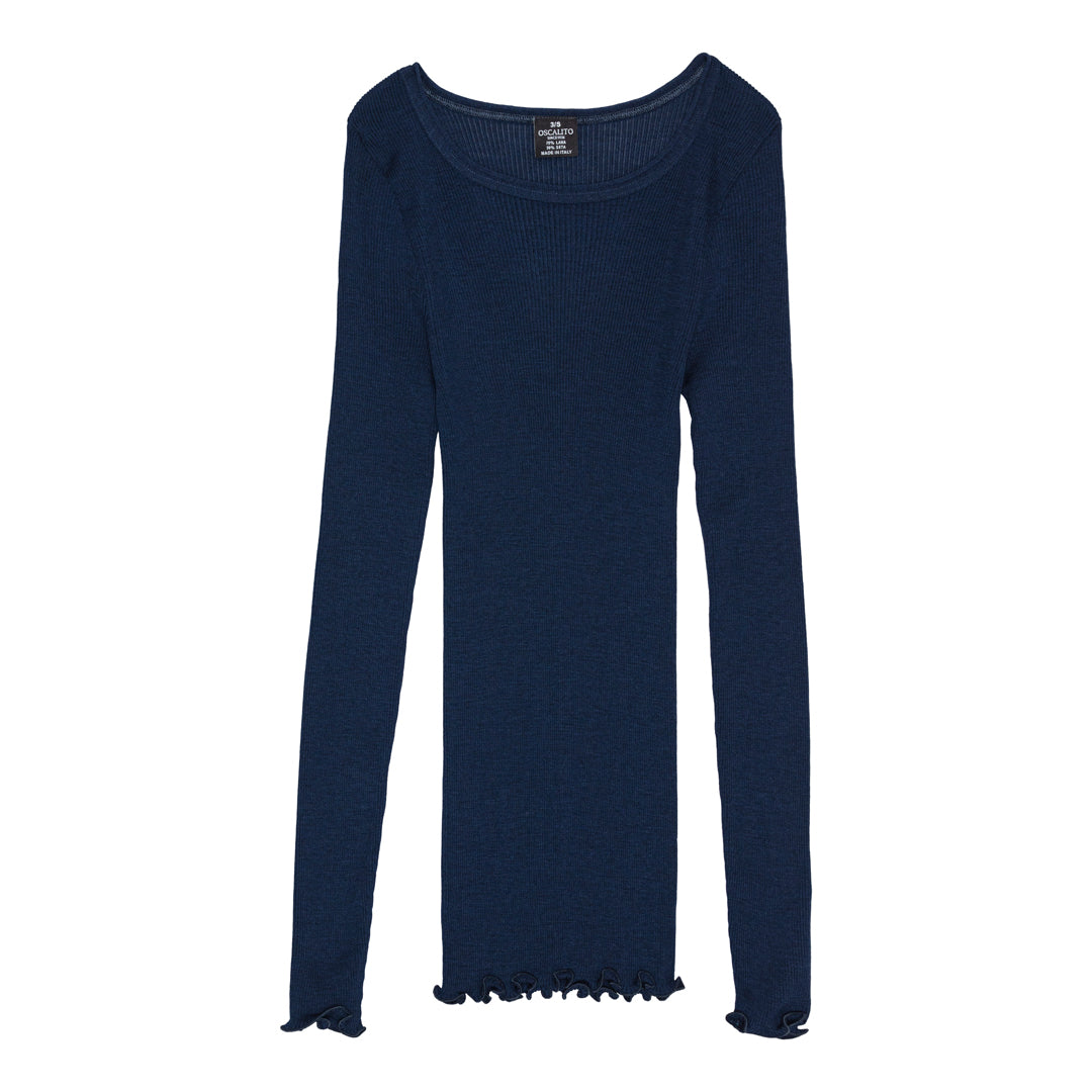 LS Wool Silk Rib Bluse 3446R - Navy