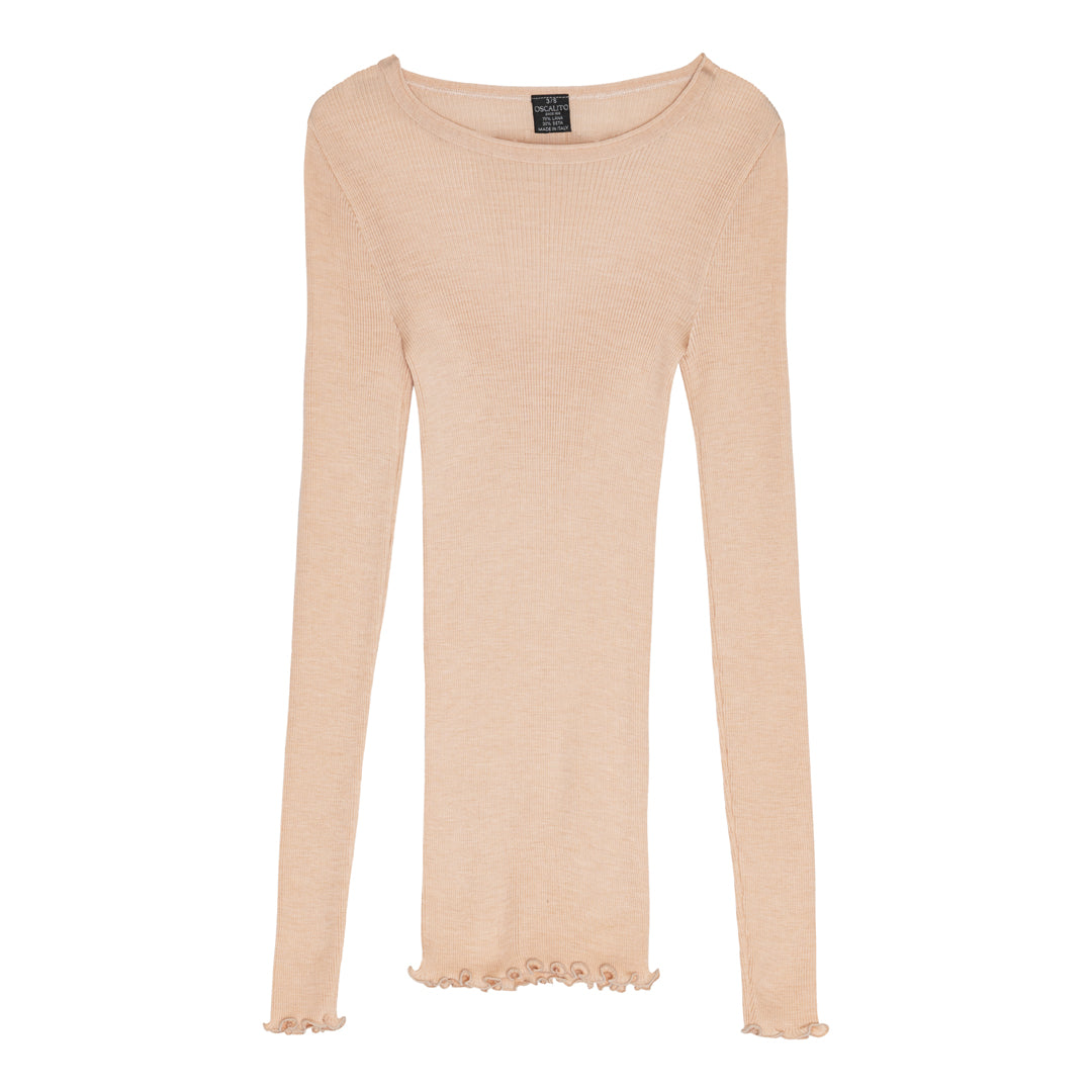 LS Wool Silk Rib Bluse 3446R - Powder Beige