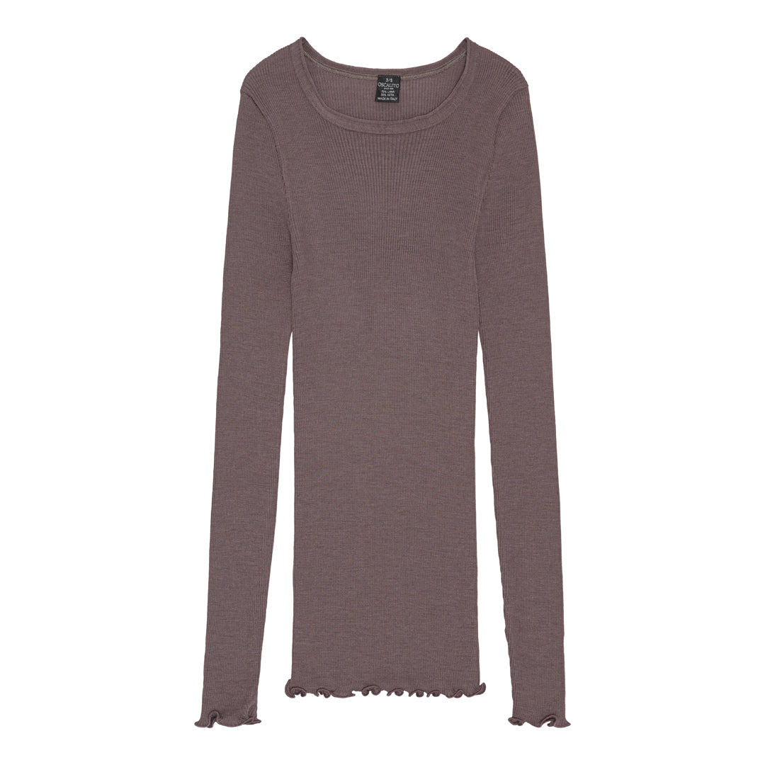 LS Wool Silk Rib Bluse 3446R - Taupe