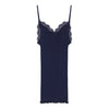 Spaghetti Top 3160 - Cami Cotton Lisle Rib with Leavers Lace - Blue