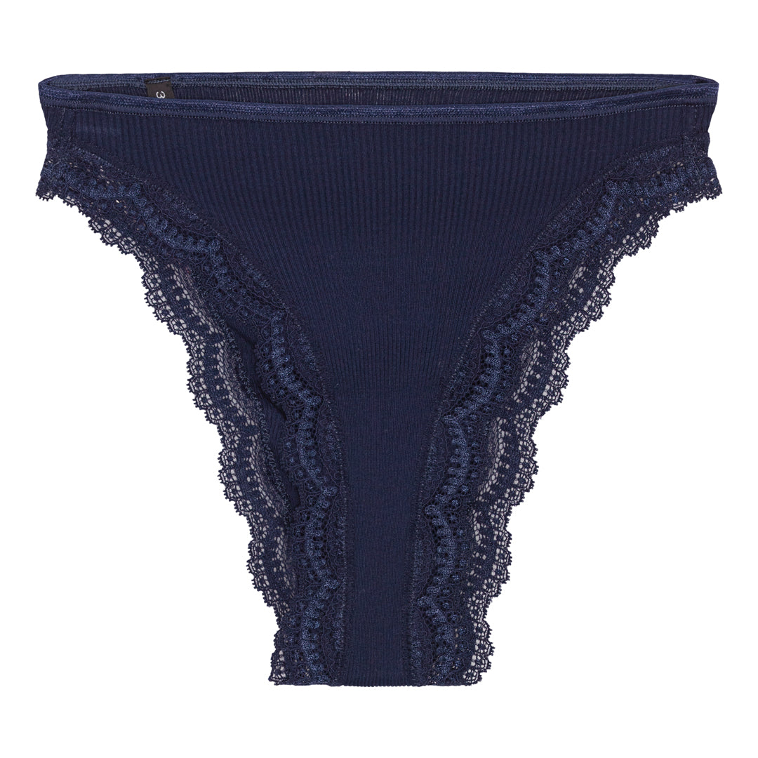 Panties Cotton Lisle Rib with Leavers Lace 3161 - Blue
