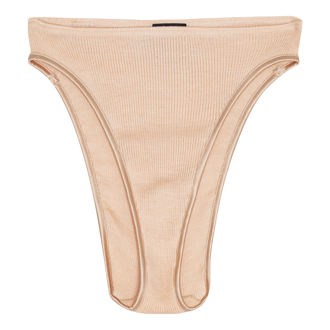 Middle Rise Ribbed Brief Wool/Silk 4243 - Powder Beige