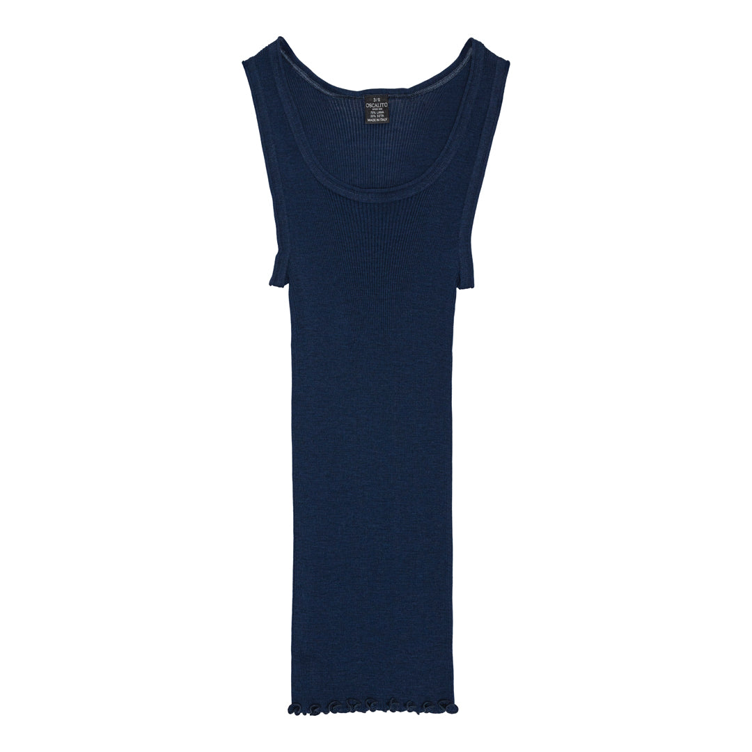 Wool Silk Rib Tank Top 3442R - Navy