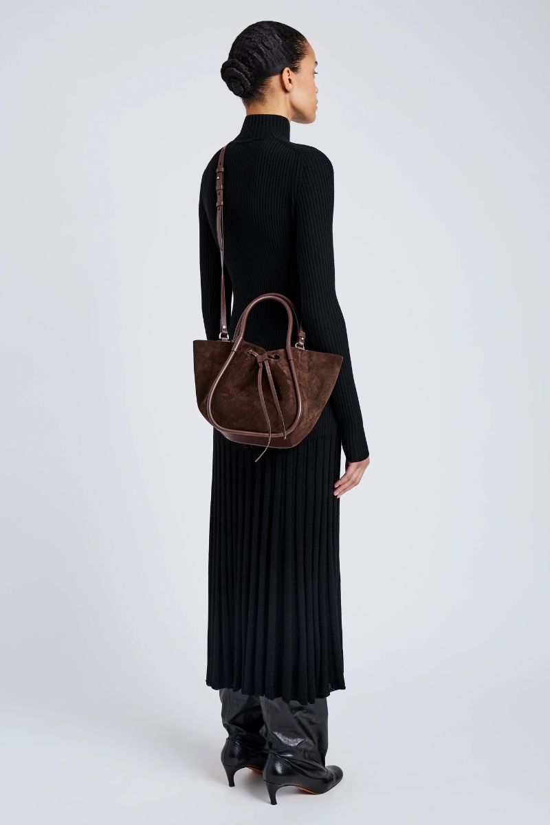 Small Ruched Tote in Soft Suede - Chocolate