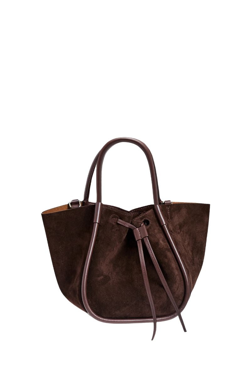 Small Ruched Tote in Soft Suede - Chocolate