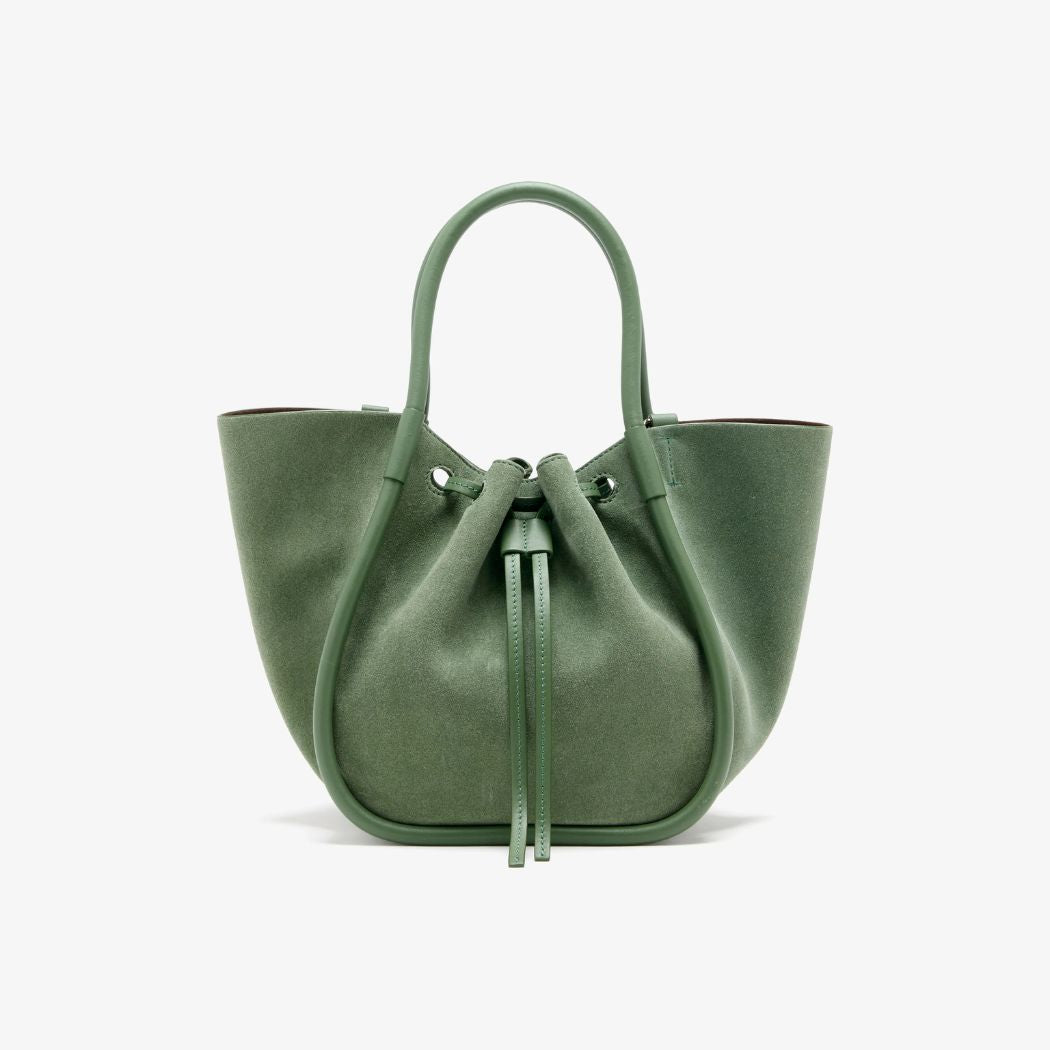 Small Ruched Tote in Soft Suede - Patina