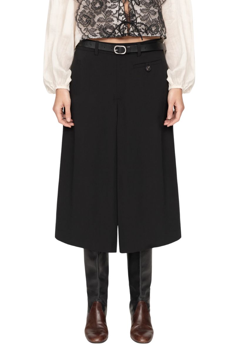Adeline Wool Belted Culotte - Black