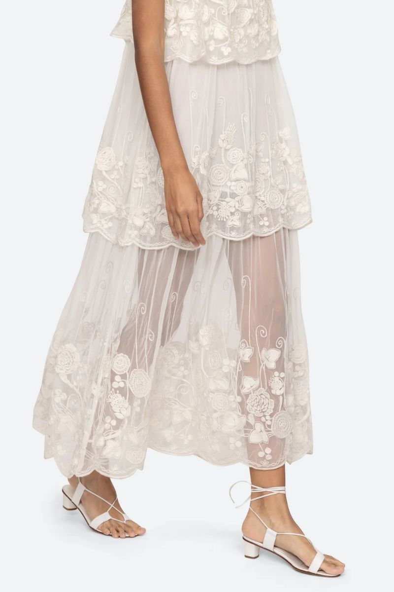 Arielle Lace Tank Tiered Midi Dress - Cream