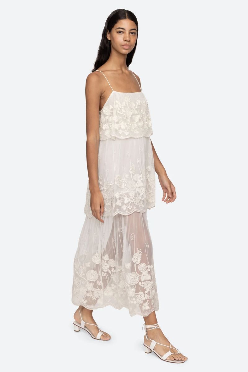 Arielle Lace Tank Tiered Midi Dress - Cream