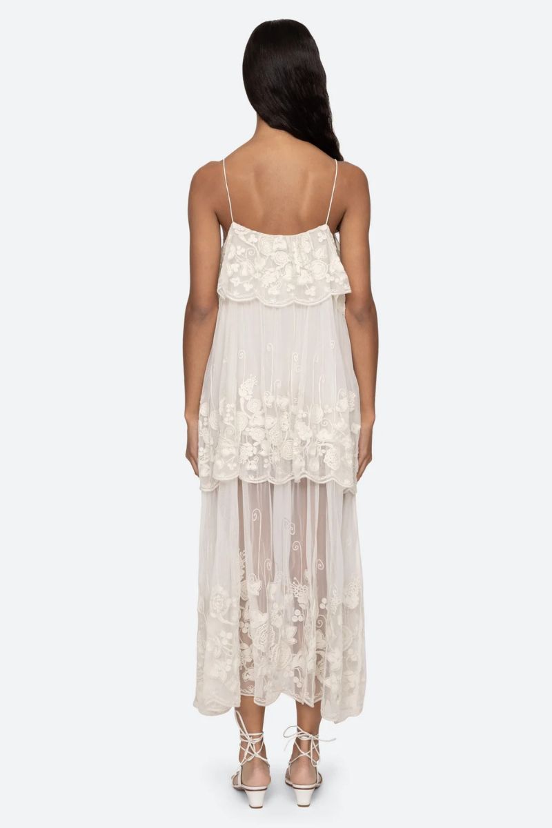 Arielle Lace Tank Tiered Midi Dress - Cream
