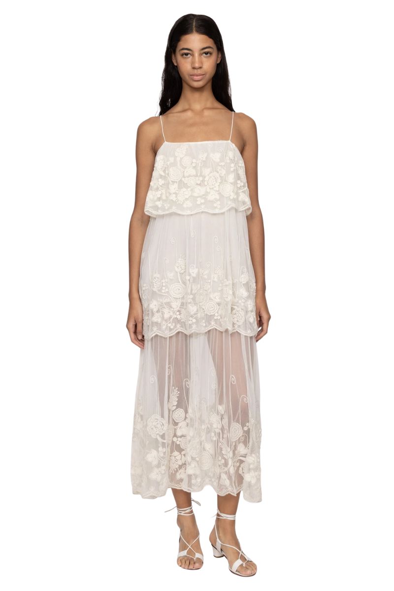 Arielle Lace Tank Tiered Midi Dress - Cream