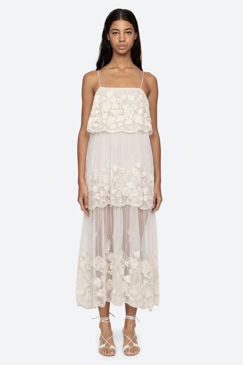Arielle Lace Tank Tiered Midi Dress - Cream