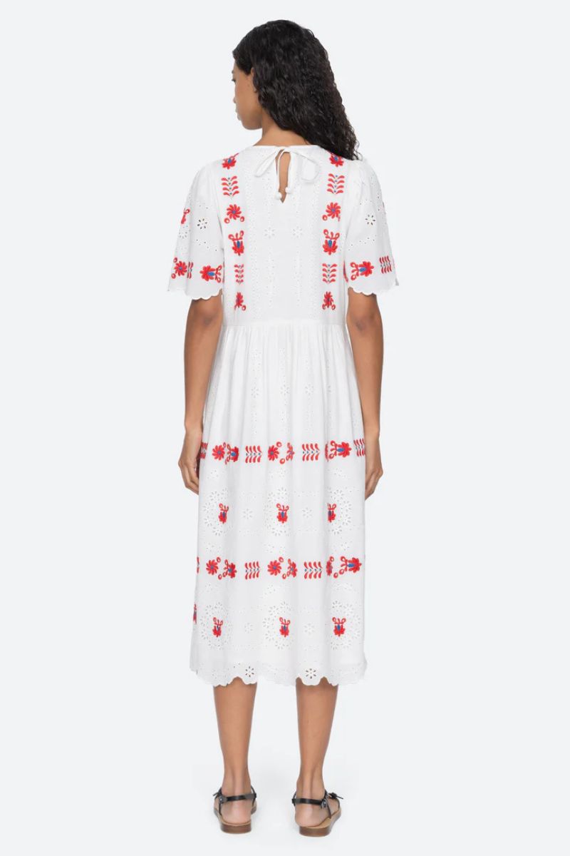 Catharina Embroidery Midi Dress - Cream