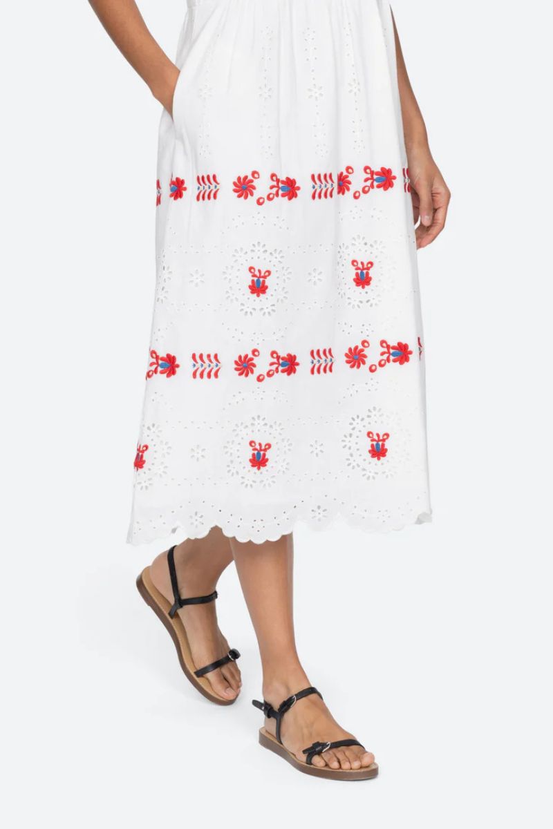 Catharina Embroidery Midi Dress - Cream