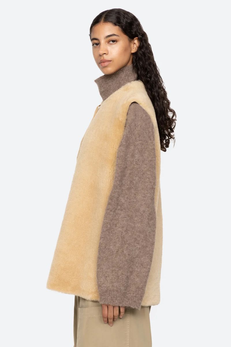 Elliot Shearling Tie-Front Vest - Cream