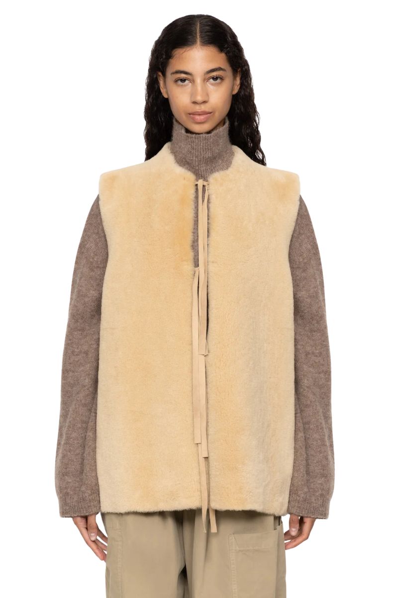 Elliot Shearling Tie-Front Vest - Cream
