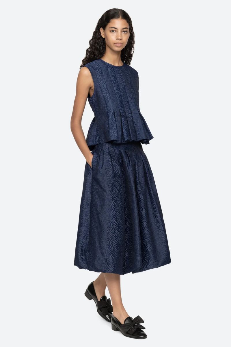 Fayetta Embossed Bubble Skirt - Navy