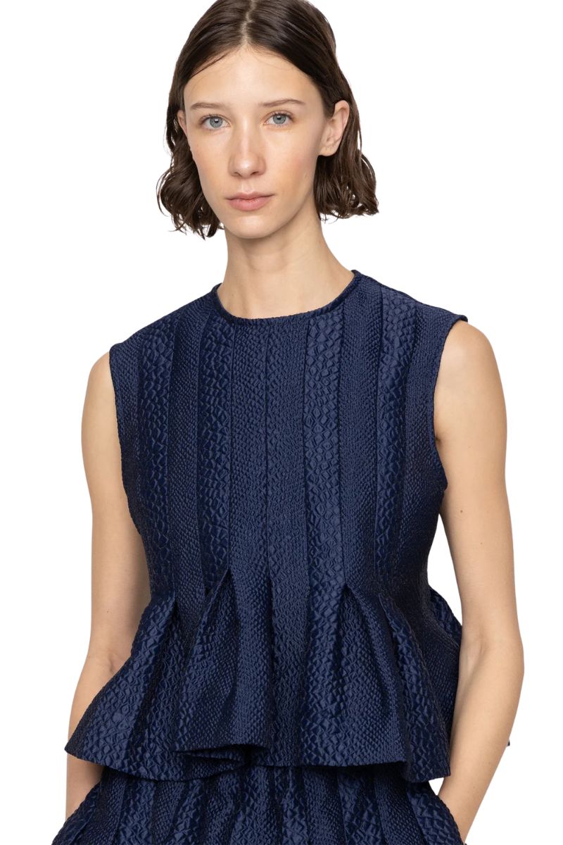 Fayetta Embossed Tank Top - Navy