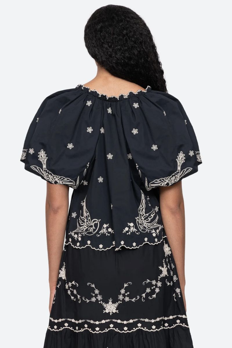 Kingsley Embroidery Tie Front Top - Black