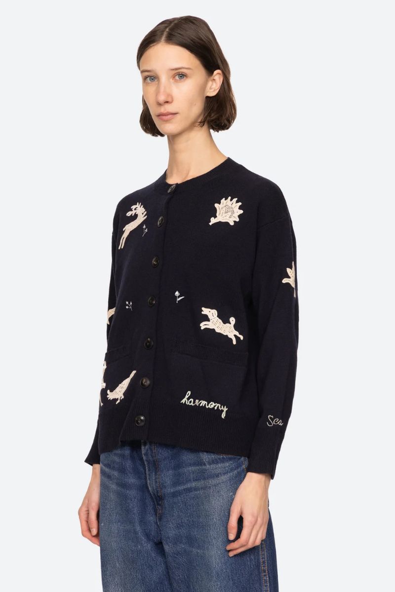 Mika Applique Cardigan - Navy
