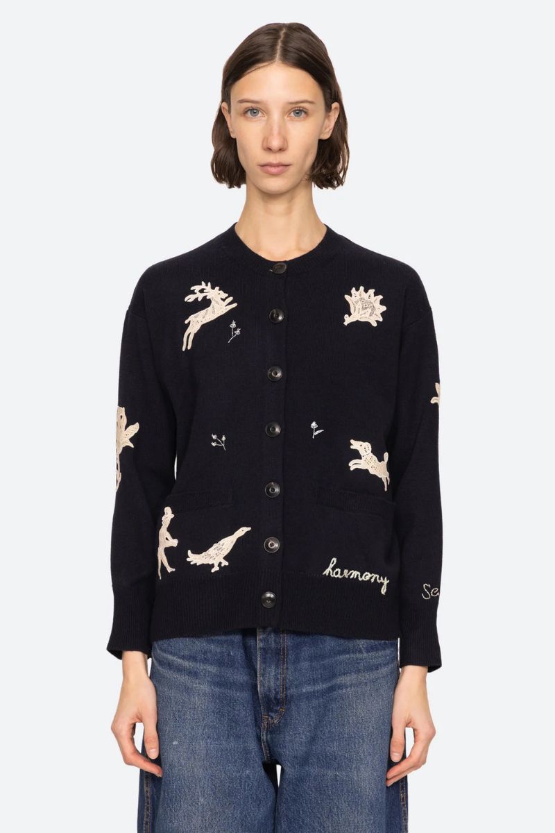 Mika Applique Cardigan - Navy