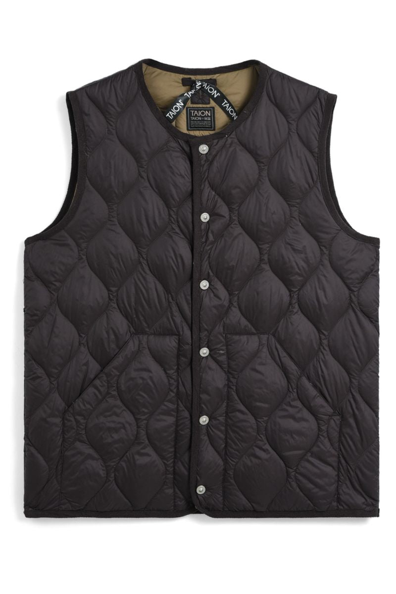 Military Crew Neck Down Vest - Dark Chocolate