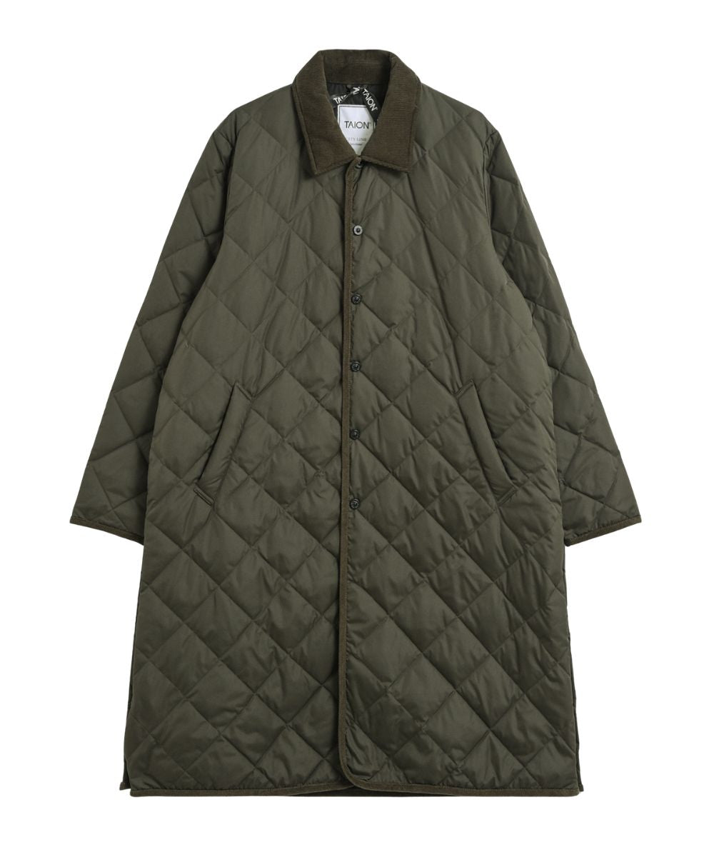 Piping Collared Down Coat - Dark Olive