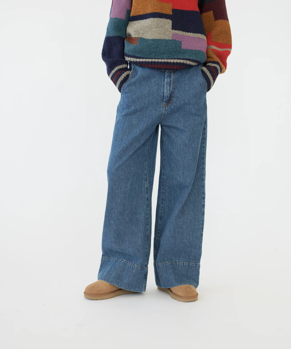 Hemp/cotton wide leg jeans - Washed Blue