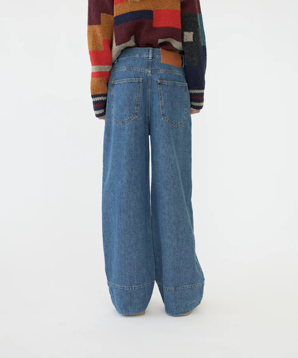 Hemp/cotton wide leg jeans - Washed Blue