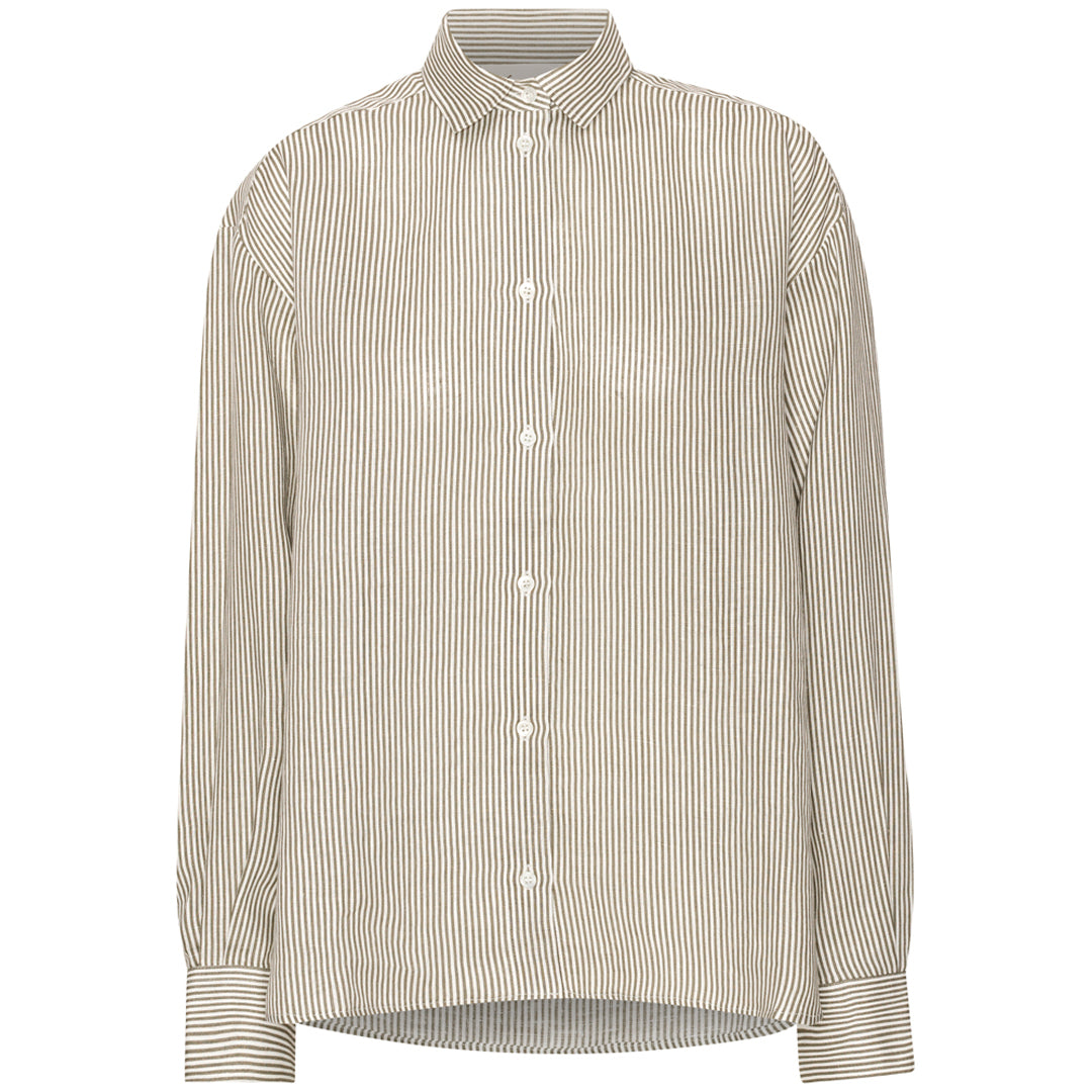 Ami Shirt - Linen Khaki Stripe