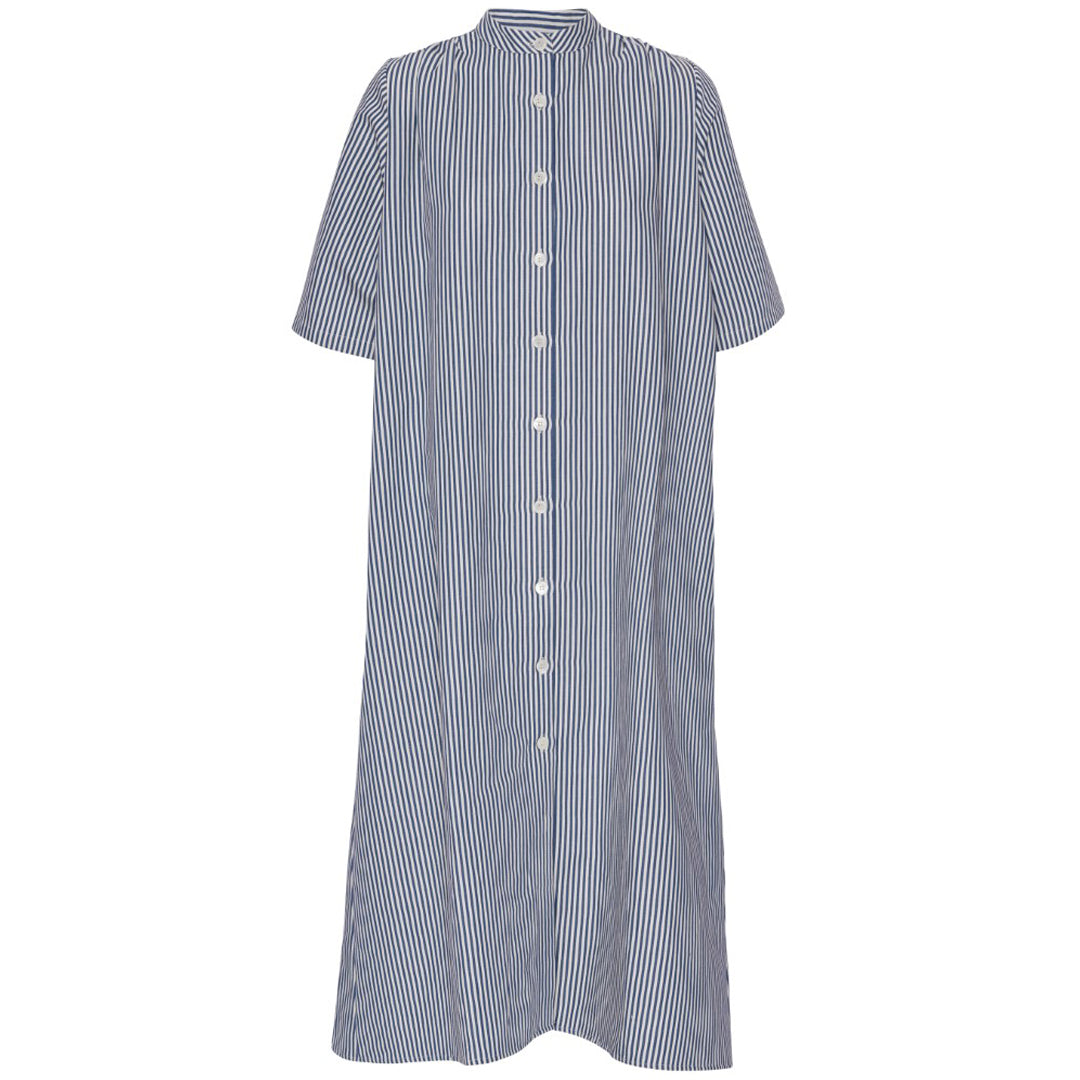 Short Sleeve Shirt Dress - Blue Stripe