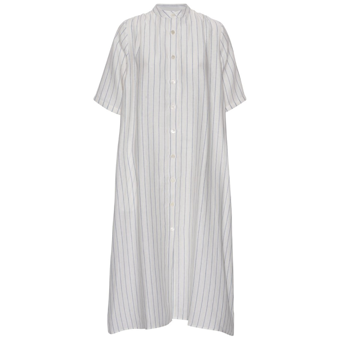 Short Sleeve Shirt Dress - Ivory Linen Stripe 